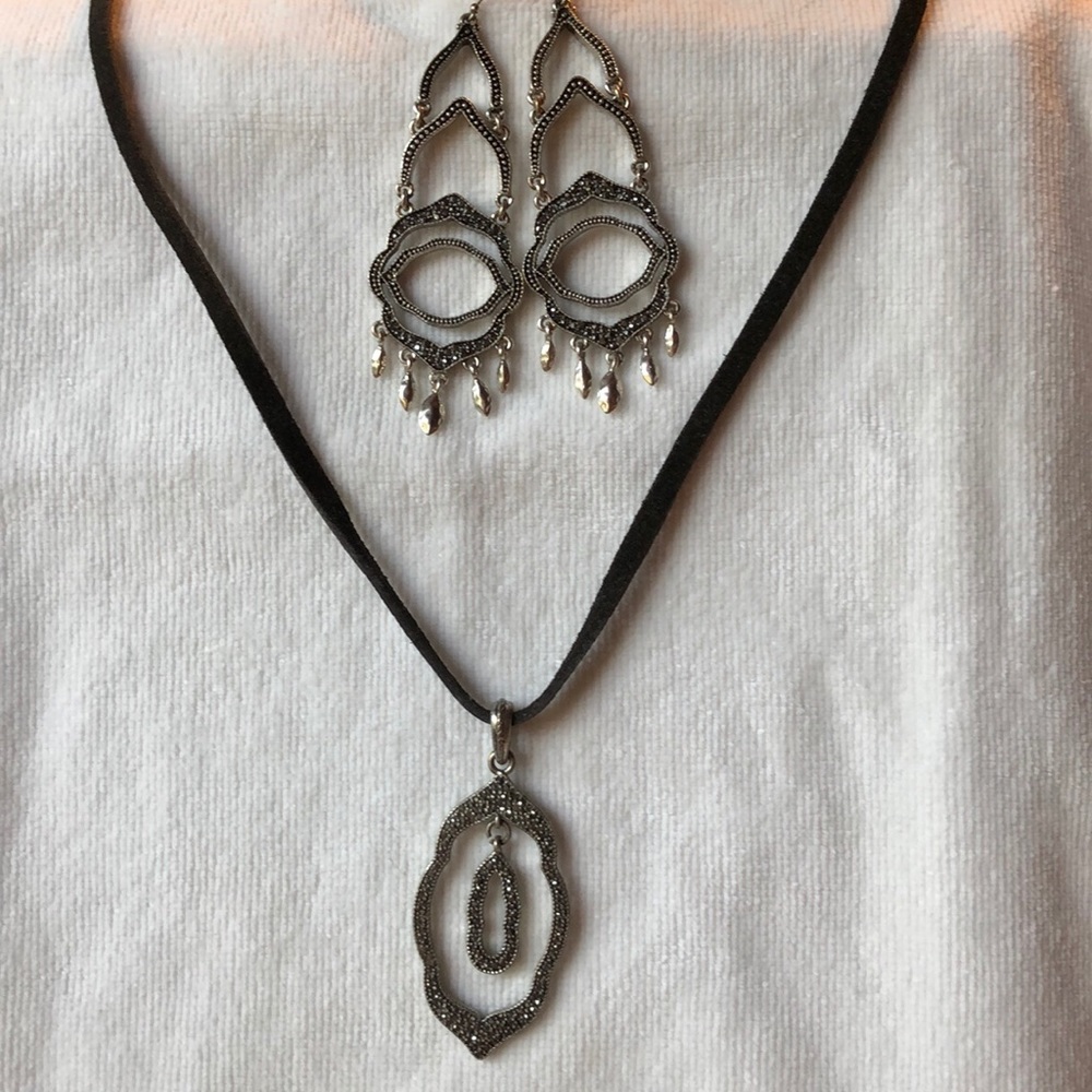 Lucky🍀 brand leather/marcasites necklace/earrings